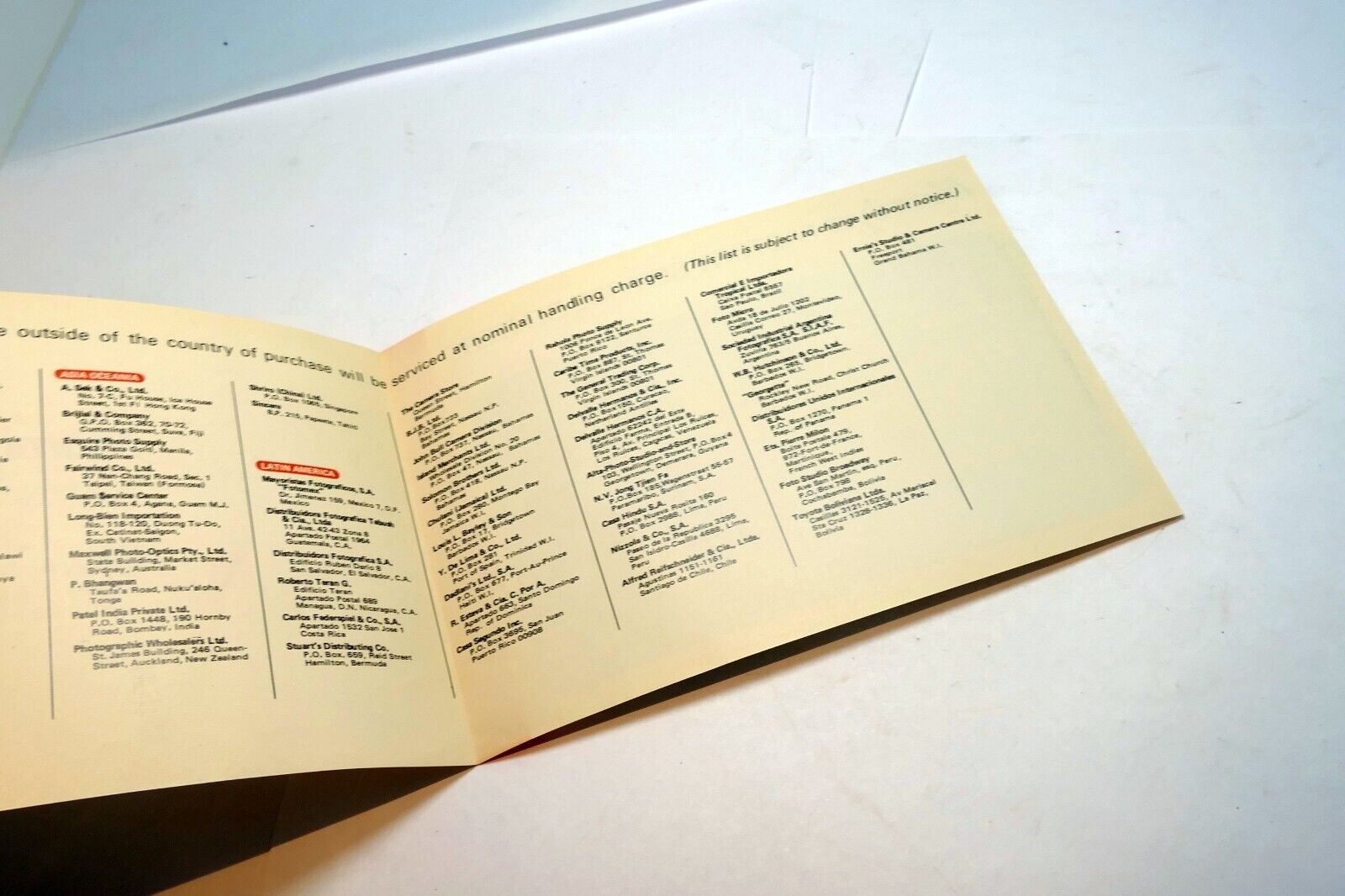 Mamiya Sekor Service Facilities guide vintage 1980's