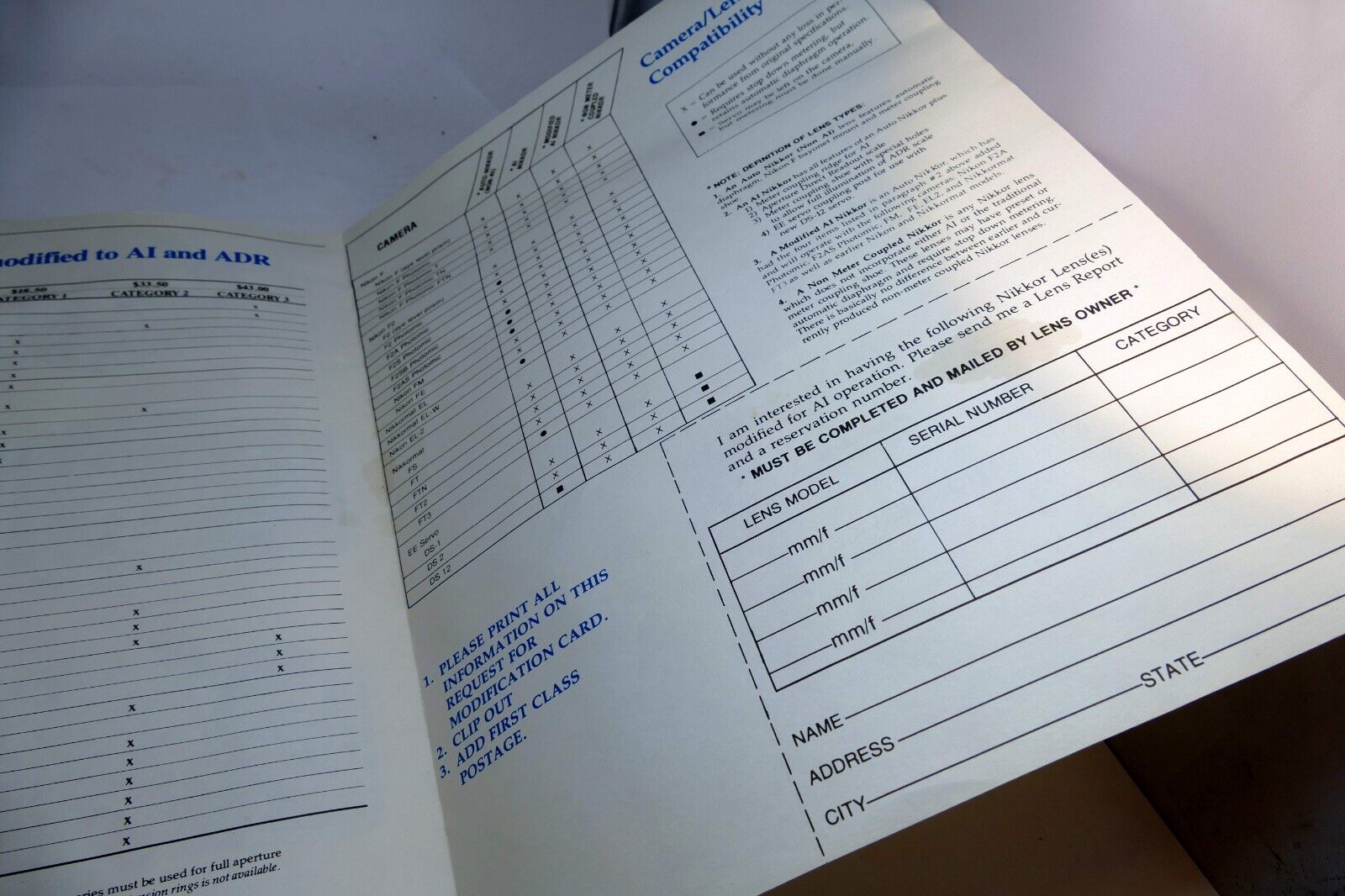 NIKON CONSUMER INFORMATION SHEET MAY 1979 NIKKOR LENS Ai modification Brochure