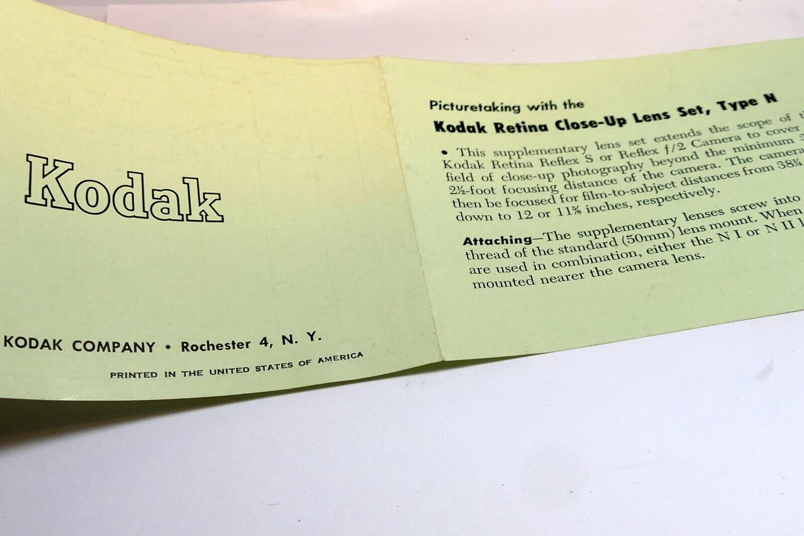 Sales Brochure for Kodak Retina S advertisement Close up lens filter set list