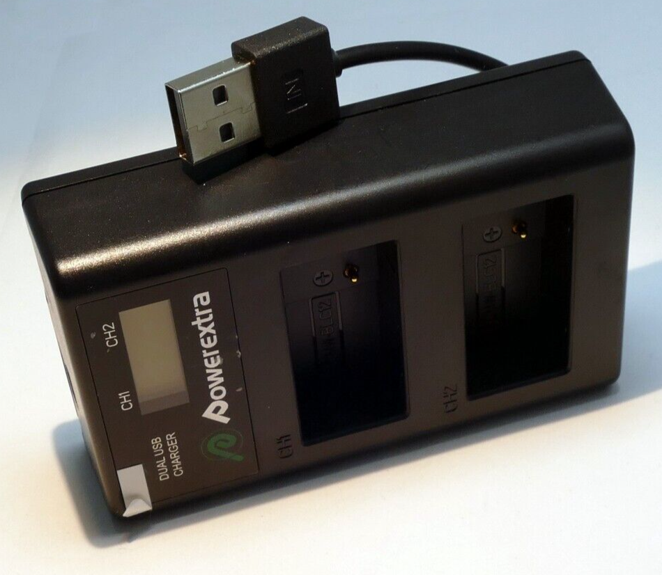 Double Powerextra Battery Charger For Panasonic 2X  DMW-BLC12 for FZ1000 USB