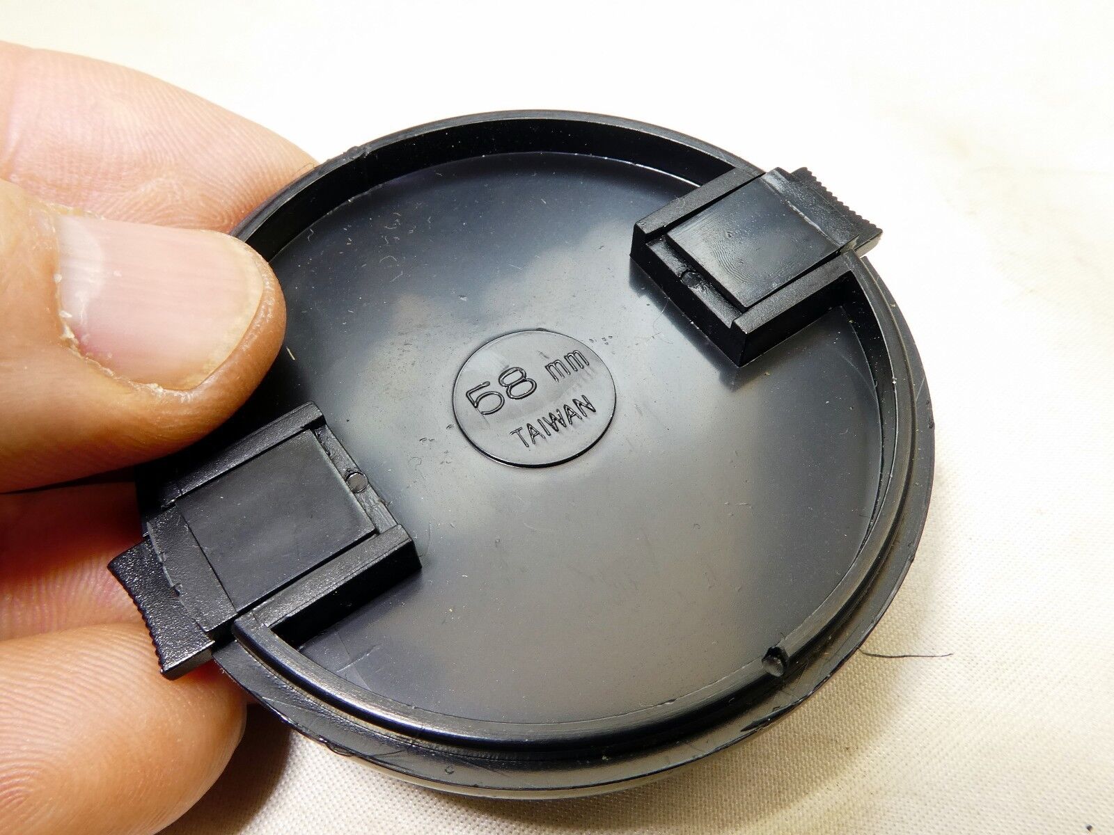 58mm Lens Front Cap Black Plastic snap on type made Hong Kong