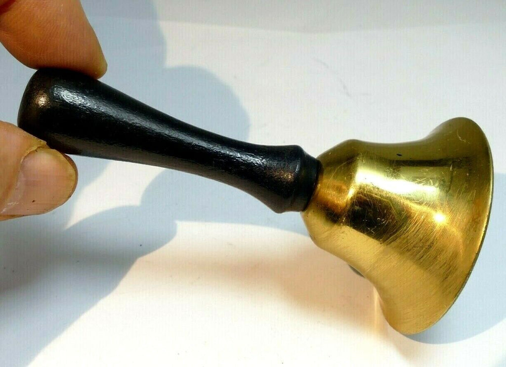 1.5" Solid Brass metal School Diner Bell with wooden handle missing clapper 