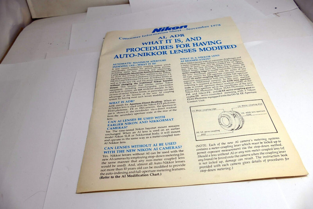 NIKON CONSUMER INFORMATION SHEET MAY 1979 NIKKOR LENS Ai modification Brochure