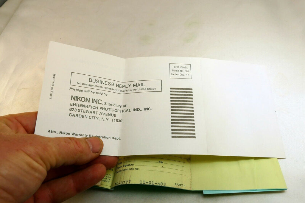 Nikon vintage warranty card (expired) for Nikkor 28mm f2.8 Ai lens 1977