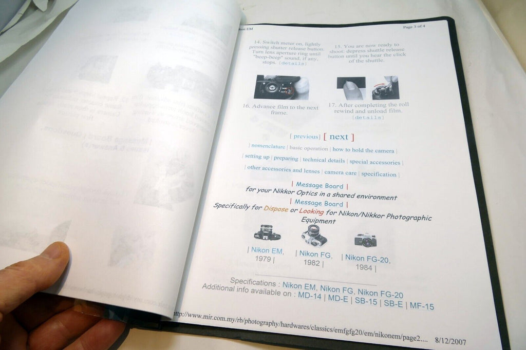 Camera guide instruction manual printed and bound folder  for Nikon EM
