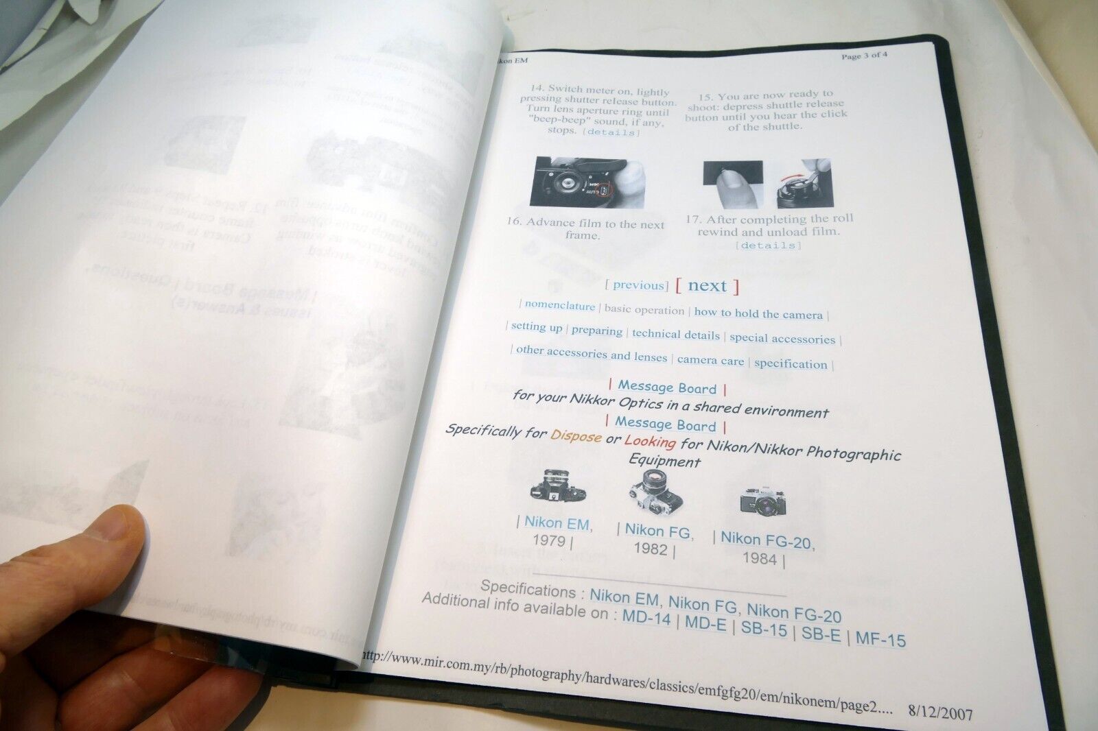 Camera guide instruction manual printed and bound folder  for Nikon EM