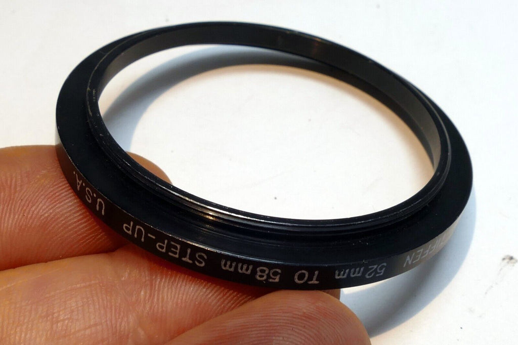 52mm to 58mm Step-up ring Metal adapter double threaded for lens filter made USA
