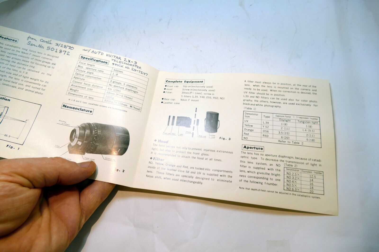 Nikon Reflex-Nikkor 500mm f8 CATADIOPTRIC FLENS Instruction Guide Manual