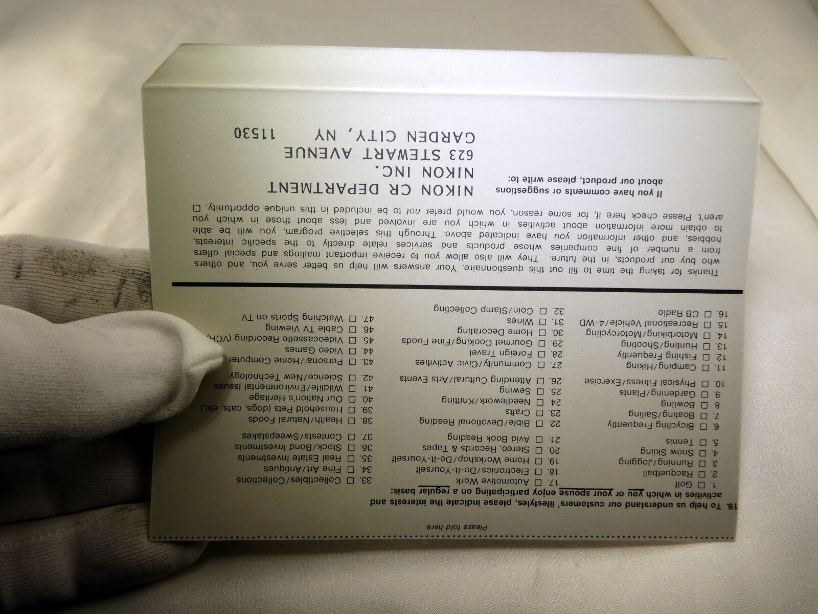 Nikon Inc. CR Department  Questionnaire Card unused vintage business reply mail