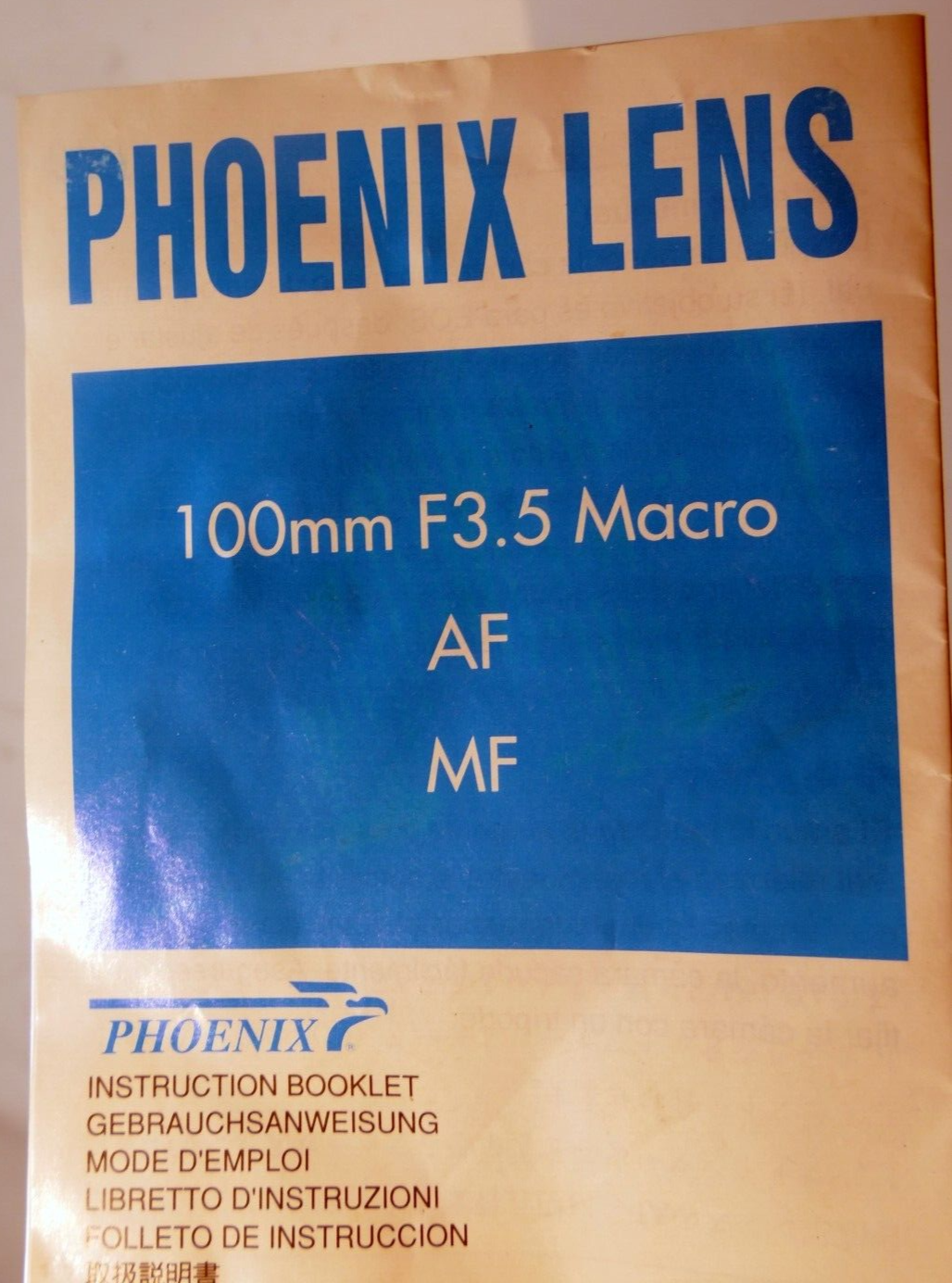 Phoenix 100mm f3.5 macro lens AF/ MF Instructions  guide manual English EN