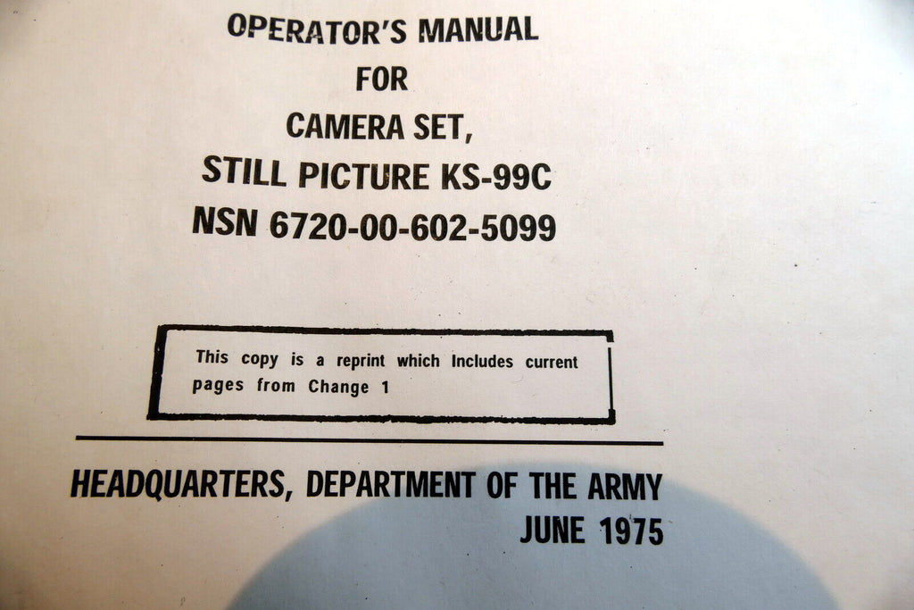 KS-99C F1 camera Operator's Technical Instructions manual Guide Dept. Army 1975