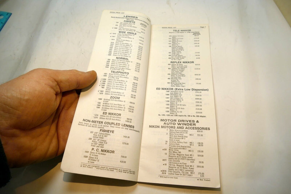 Nikon Sales Brochure Price List Camera F F2A F2AS Photomic FM FM2 - 1977