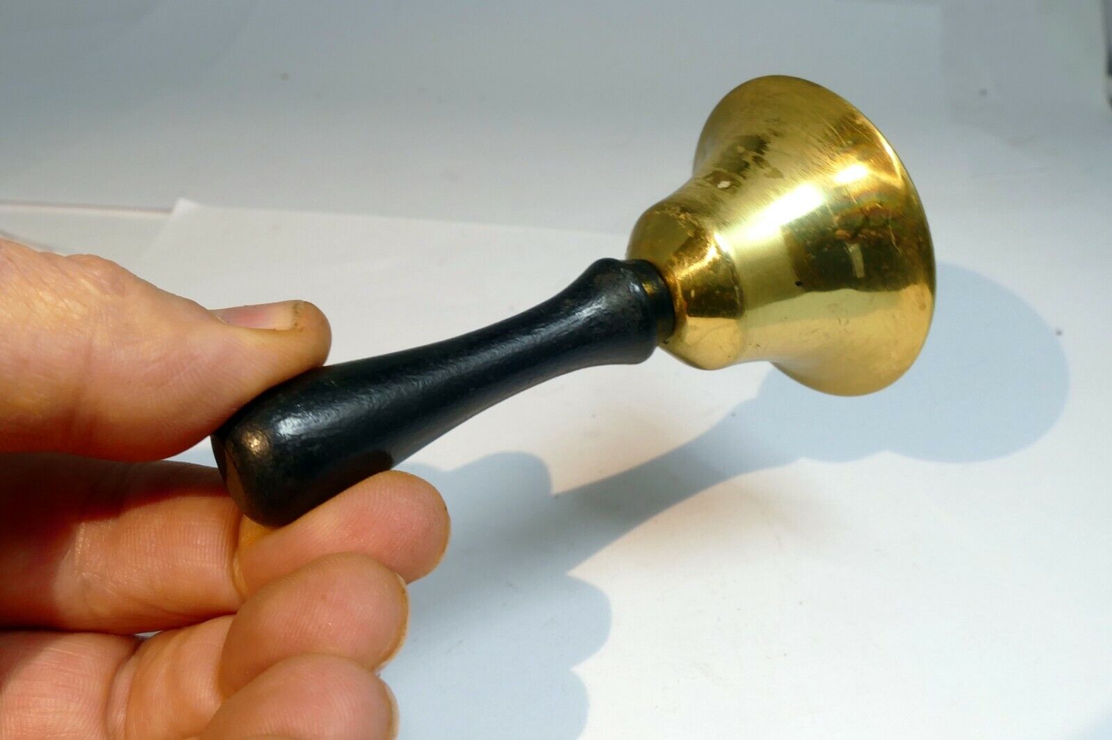 1.5" Solid Brass metal School Diner Bell with wooden handle missing clapper
