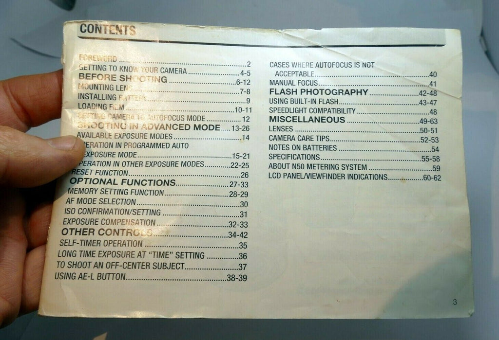 Nikon N50 CAMERA Guide Book  Instruction manual missing cover page