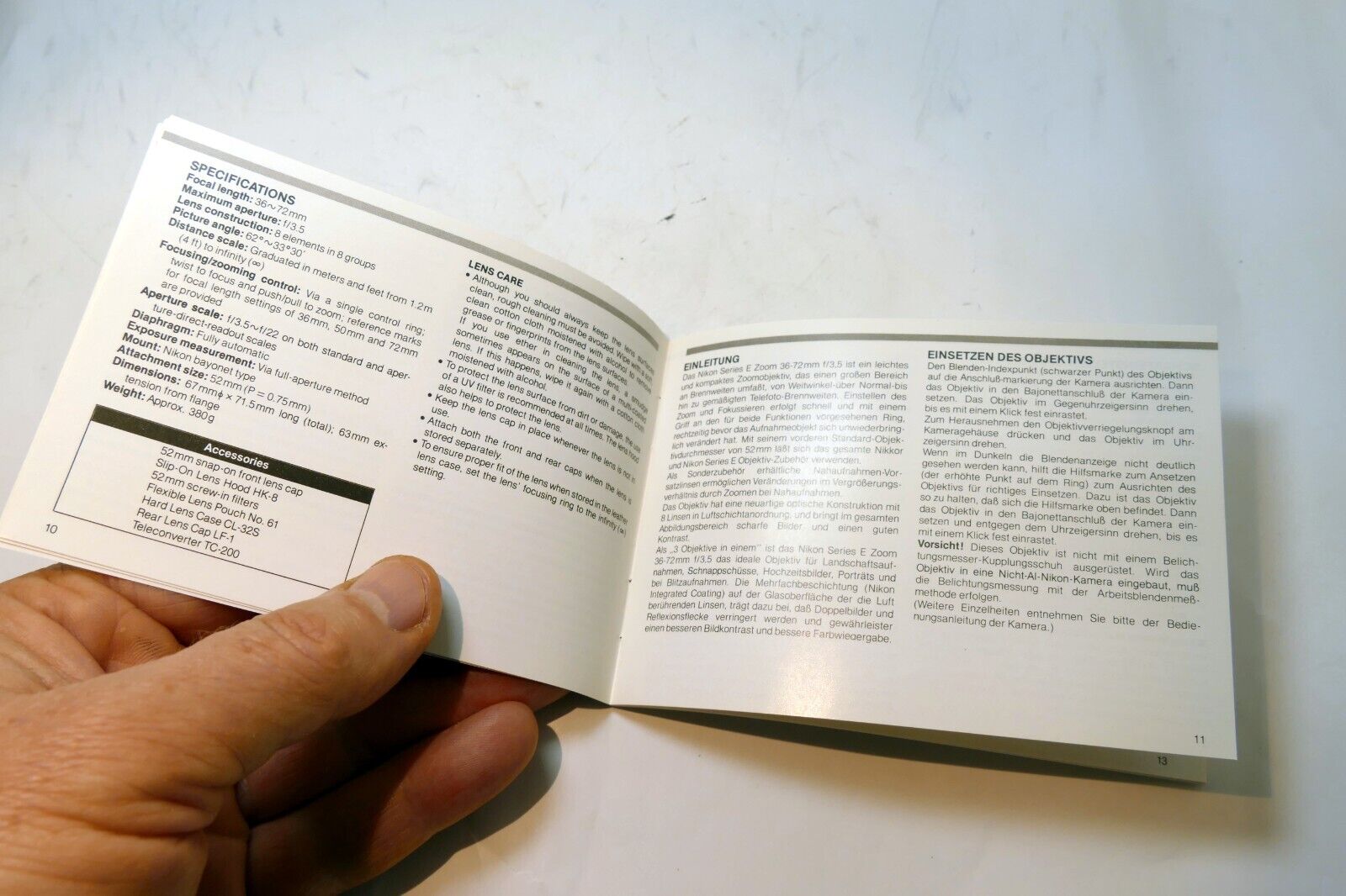 Nikon E series 36-72mm f3.5 Ai-s LENS Instruction Guide Manual 1981