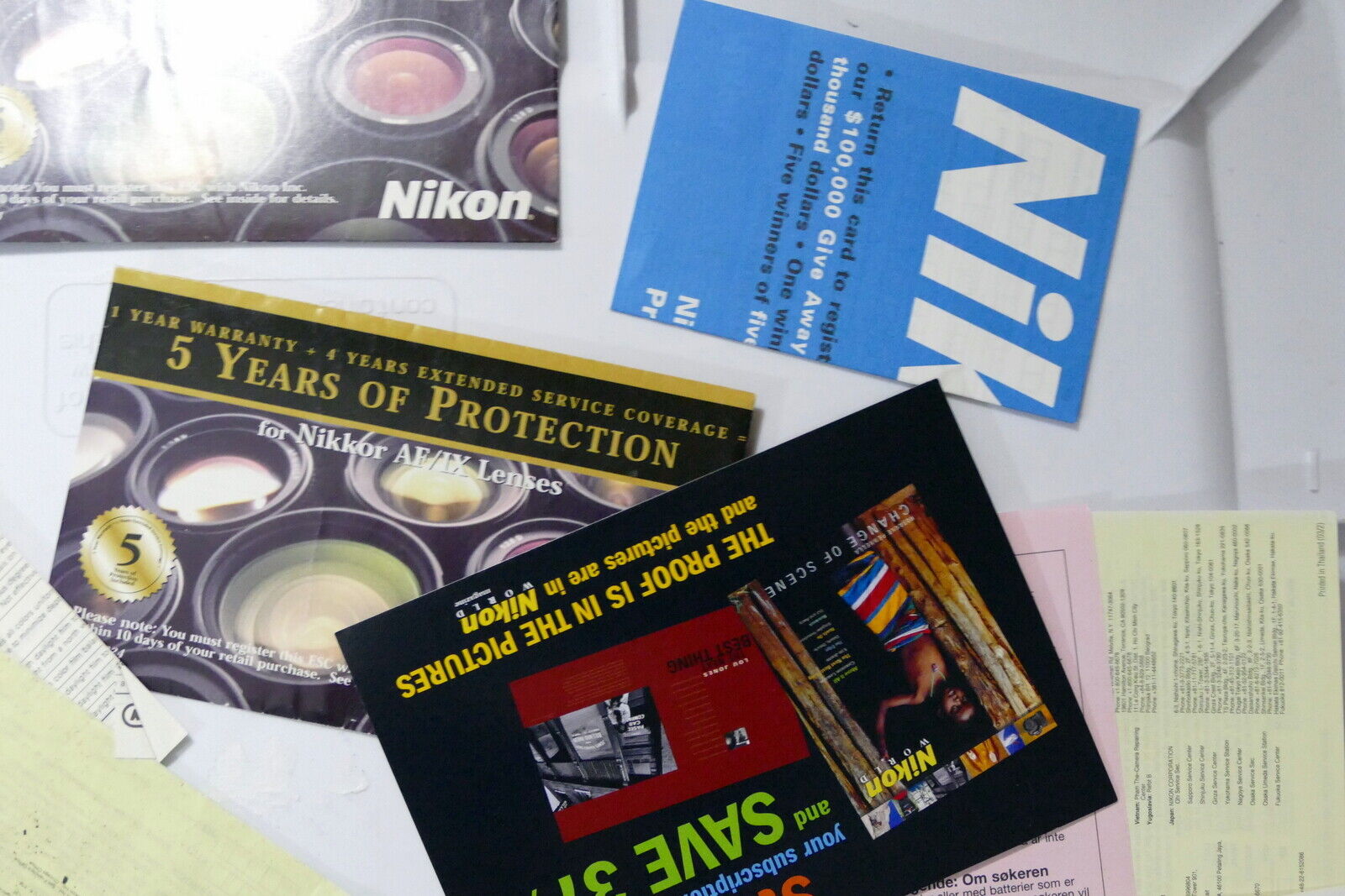 Nikon warranty card lot vintage 1990s 2000's