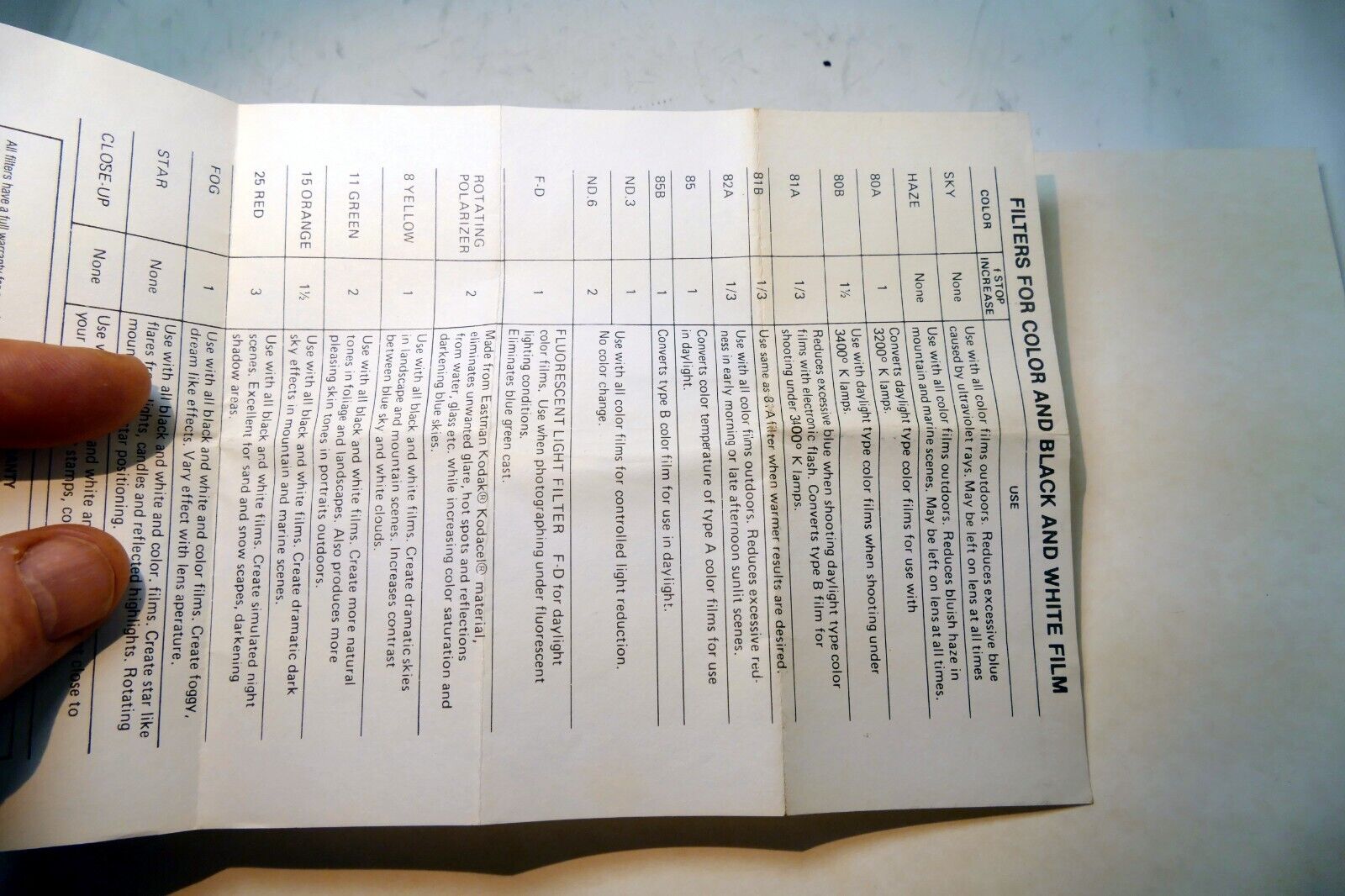 Filter for Color and Black & White Film vintage Instructions Guide English