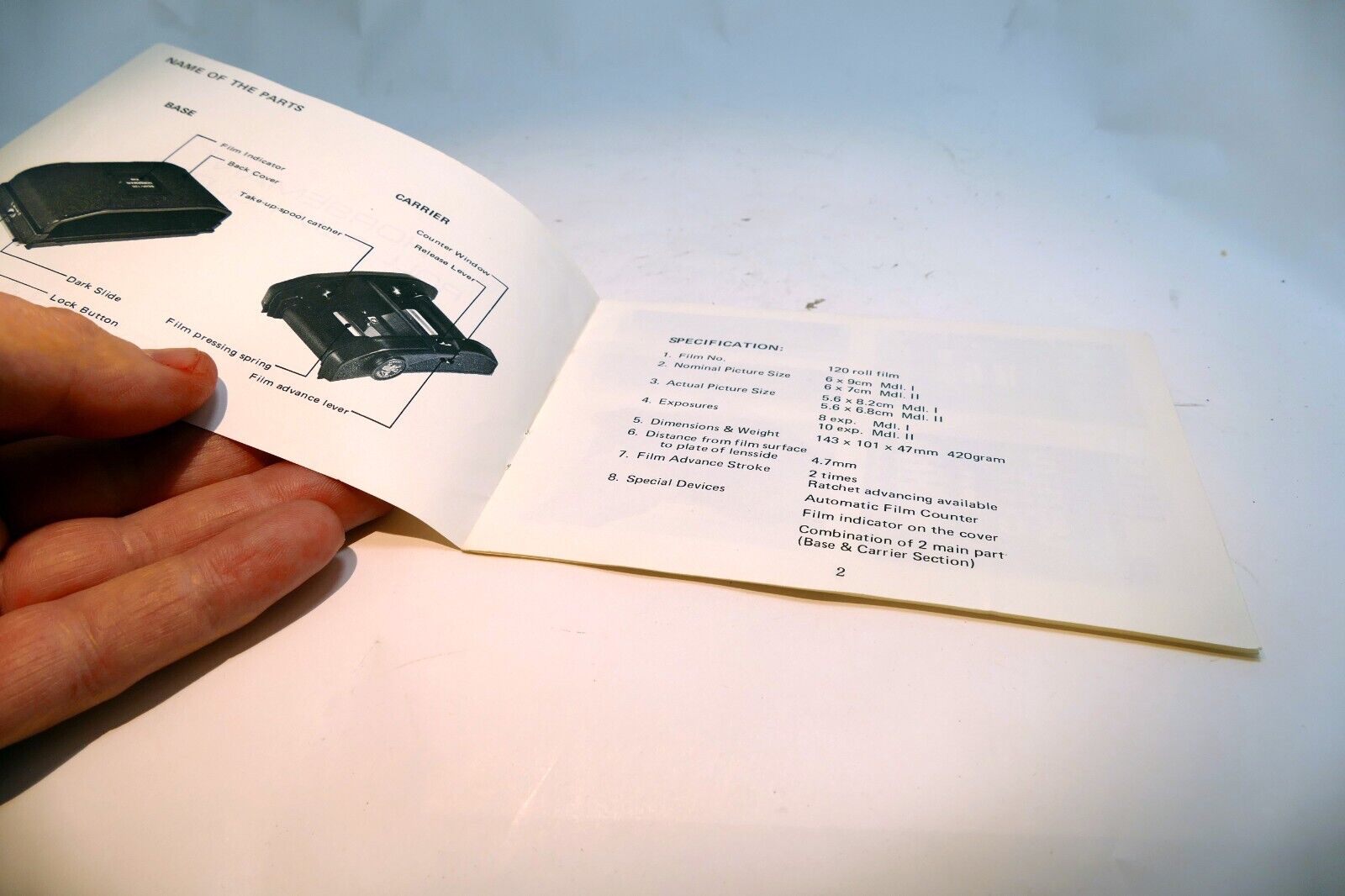 Horseman Roll Film Holder 120 adapter Guide Instruction Owner Manual English E