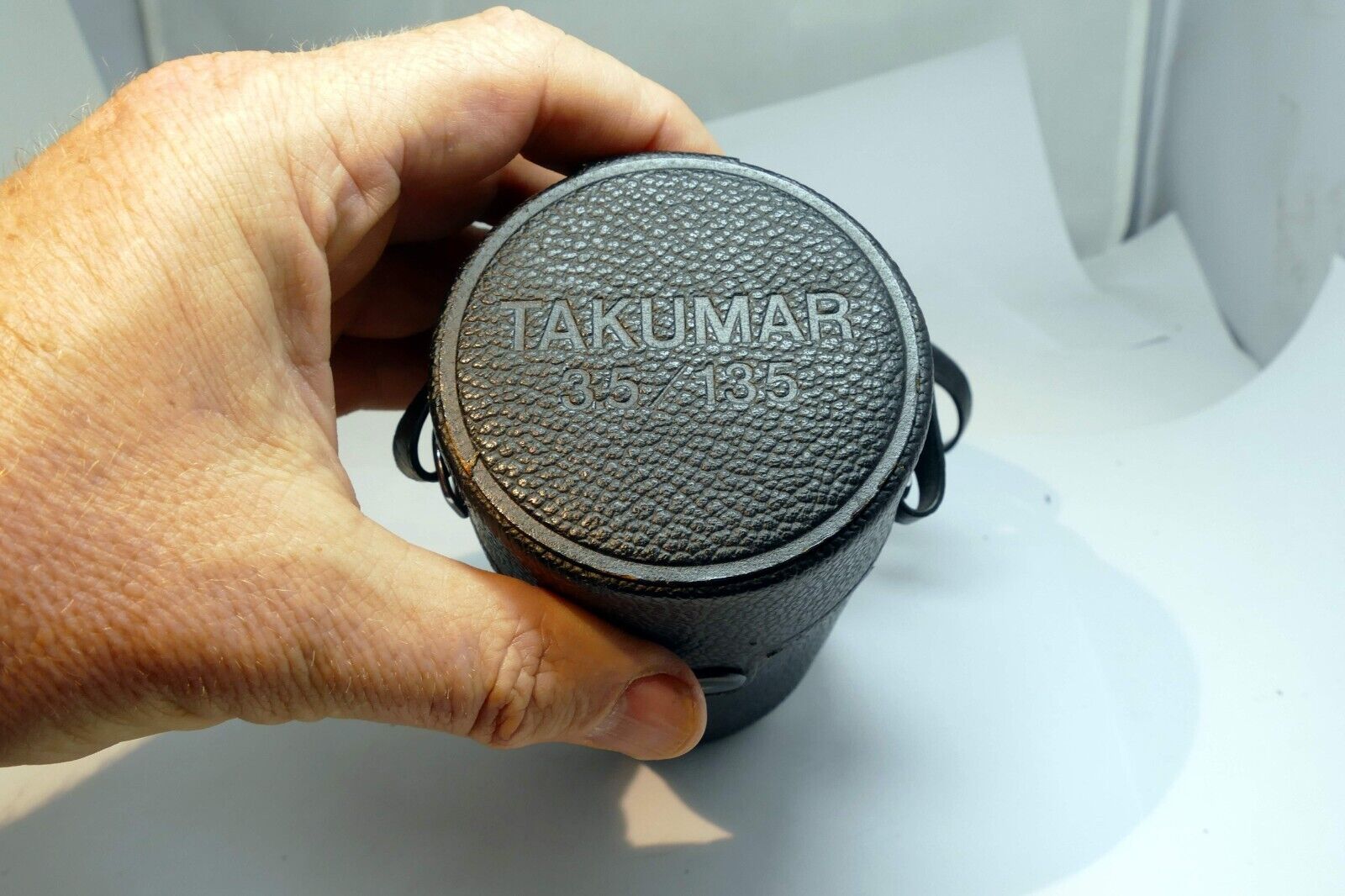 Pentax Takumar hard Lens Case 135mm f3.5 SMC  Super M42 - green liner  w/ strap