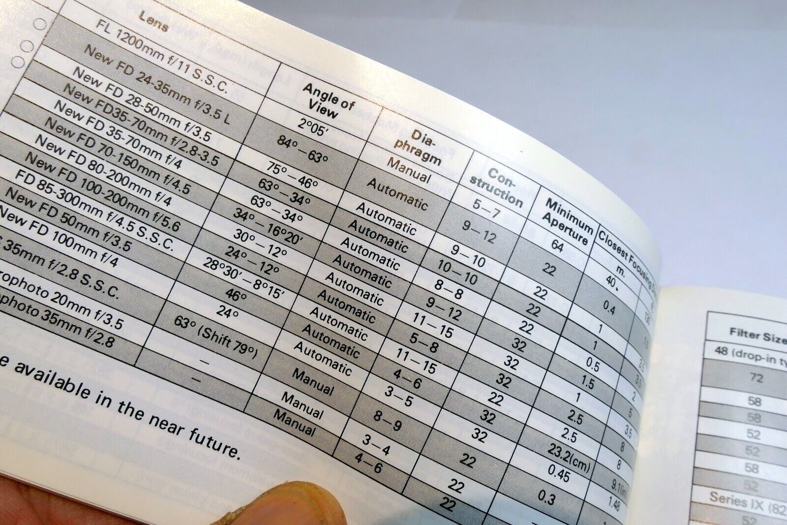 Canon FD camera Brochure Instructions Chart Guide English E