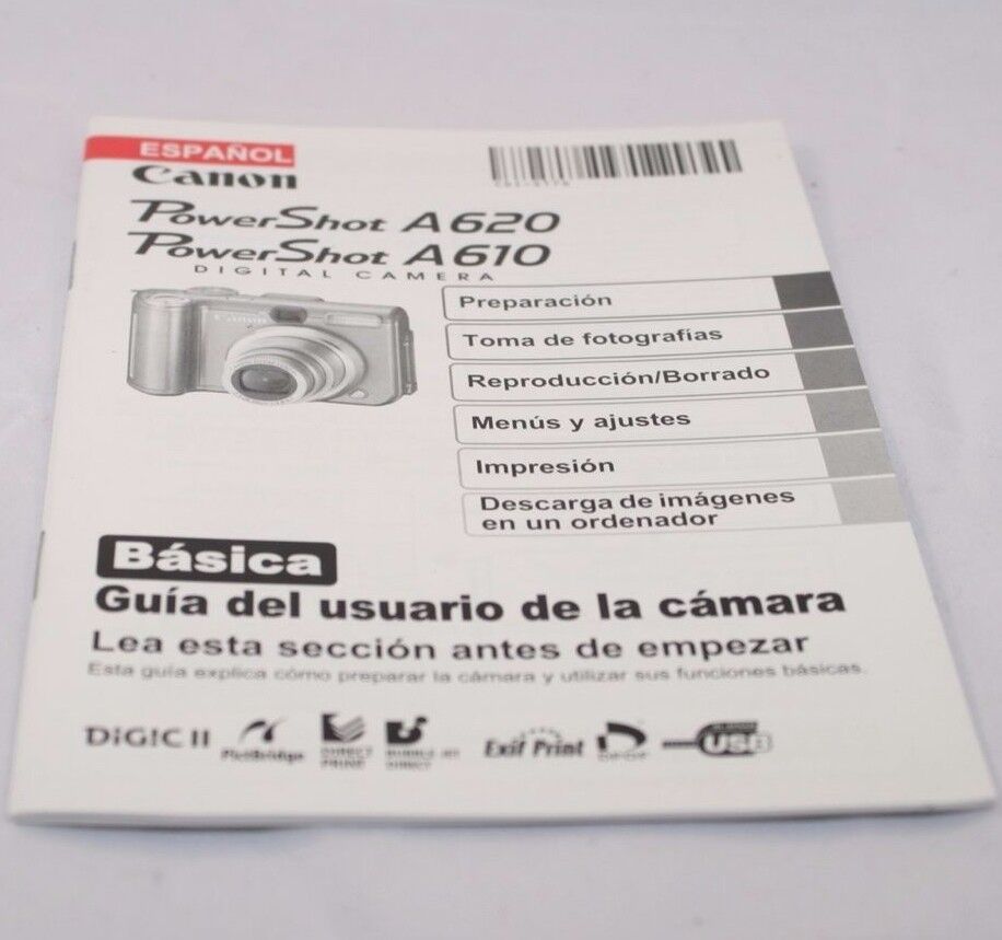 Canon Camera PowerShot A620/ A610 Basica Guia Del Usauario Espanol SP