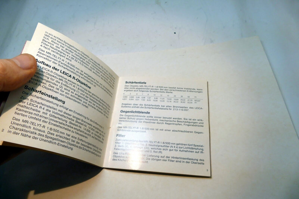 Leica MR-Telyt-R 500mm f8 Lens instruction Guide Book EN GR SP FR