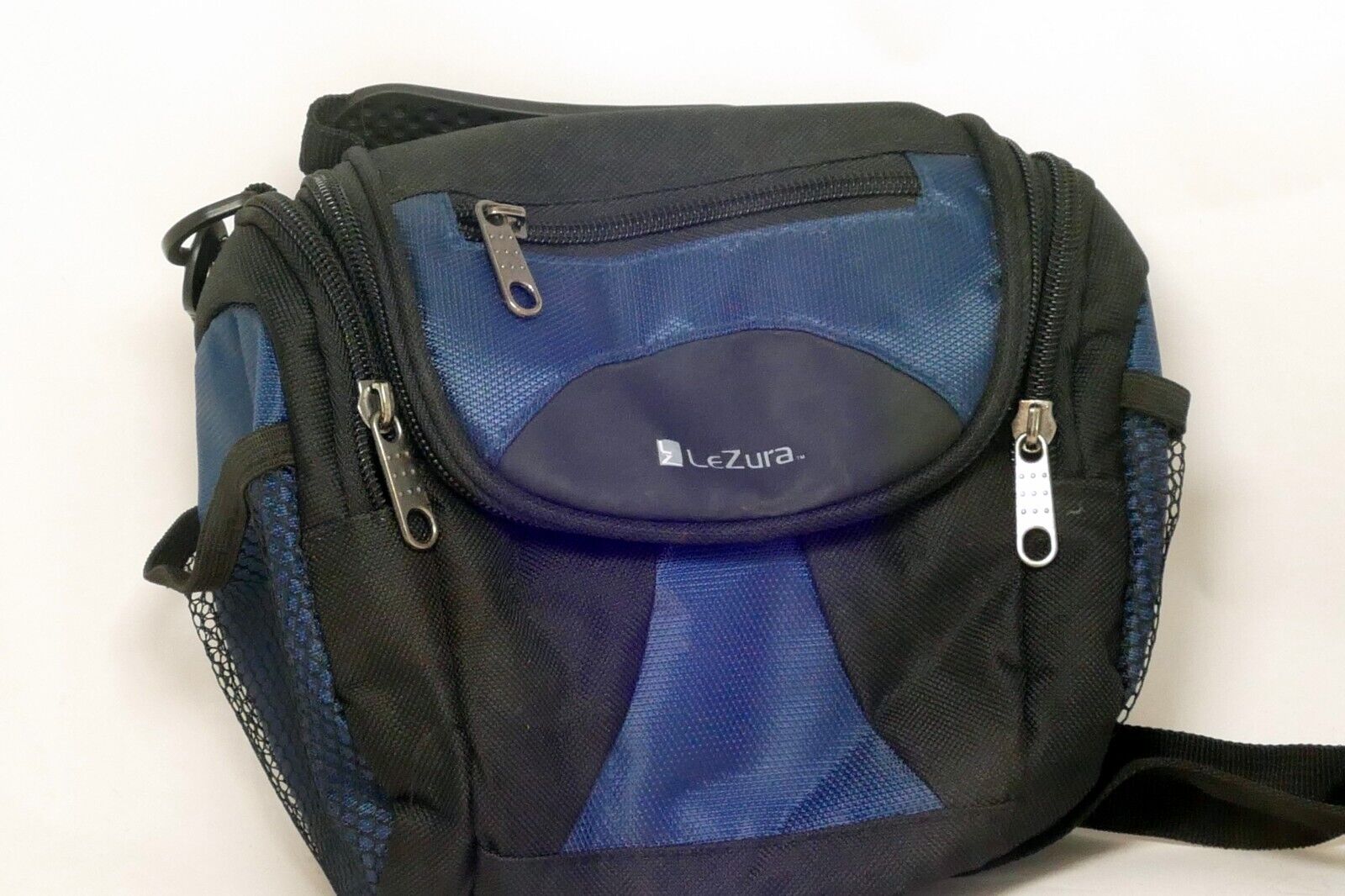 LeZura Camera Messenger Case Black /  Blue with shoulder strap