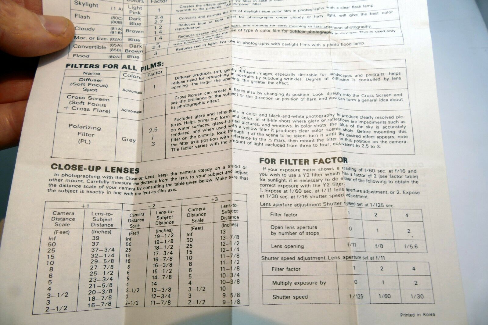 Hoya  Lens Filter Guide brochure  vintage 1970-80's sales list table