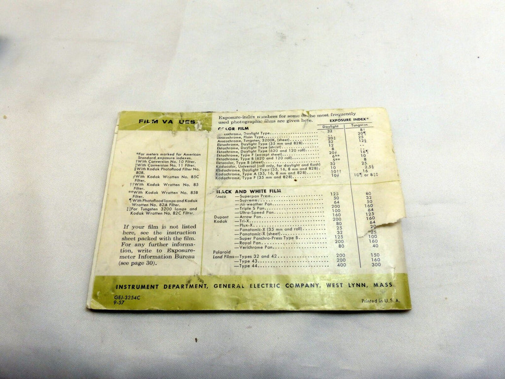 General Electric Guardian Exposure Meter PR-2 Manual Guide Photography (EN)