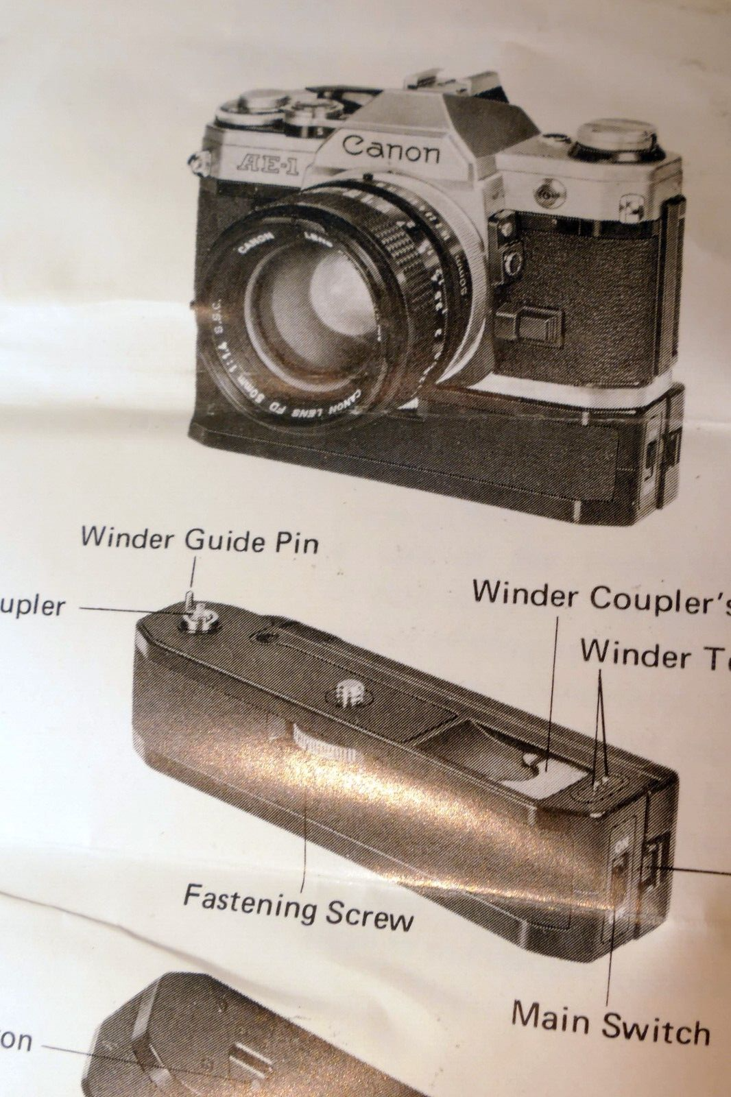 Canon Battery Power winder A Instruction guide Manual for AE-1