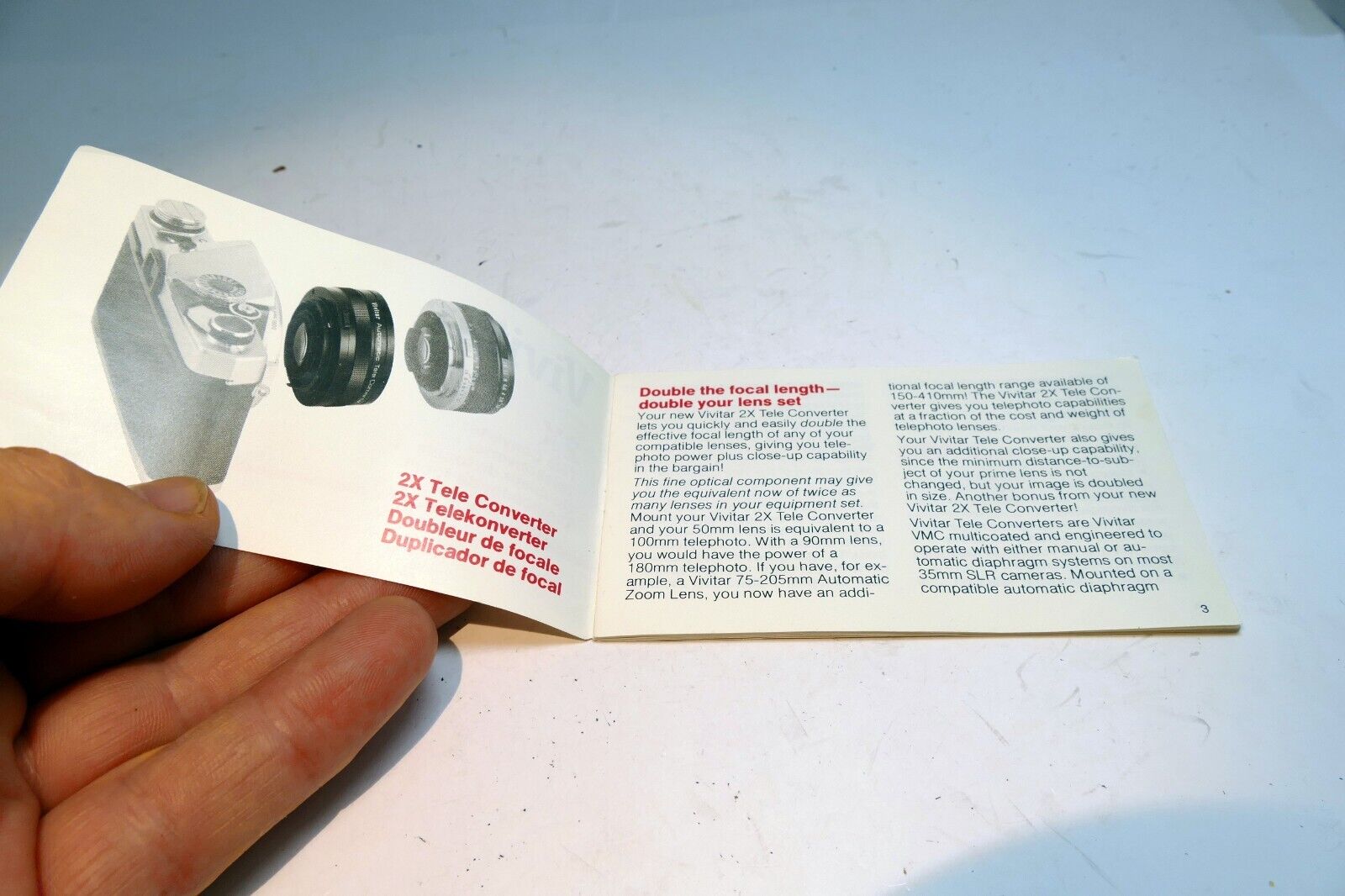 Vivitar 2X Tele Converter  Lens  User's Manual Instruction Guide