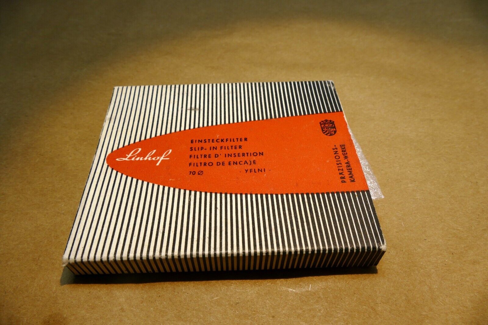 empty lens box (only) for Linhof filter 70 mm yflni slip in type 3X3.5"