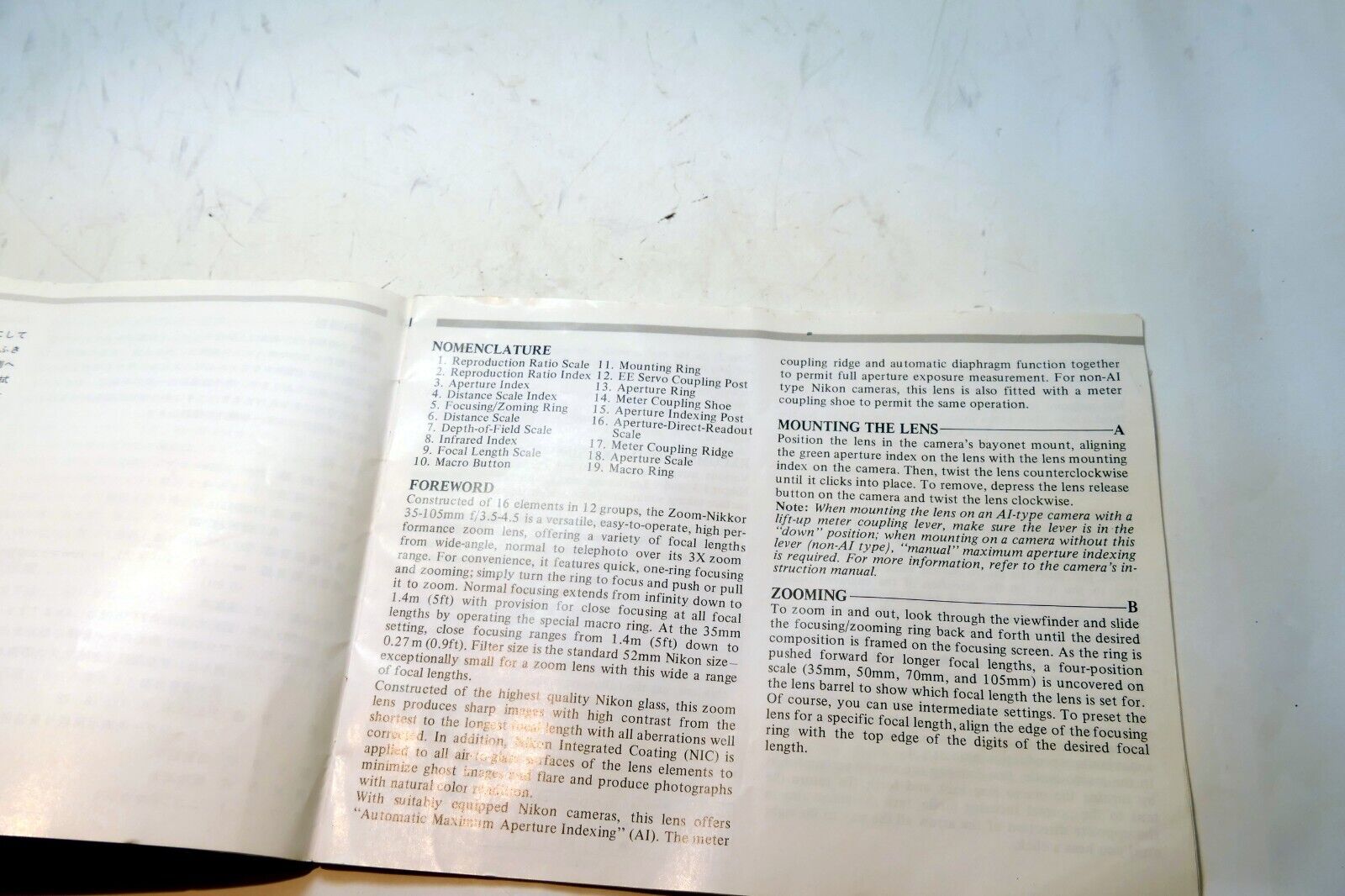 Nikon Zoom Nikkor 35-105mm f3.5-4.5 Ai-s LENS Instruction Guide Manual 1985