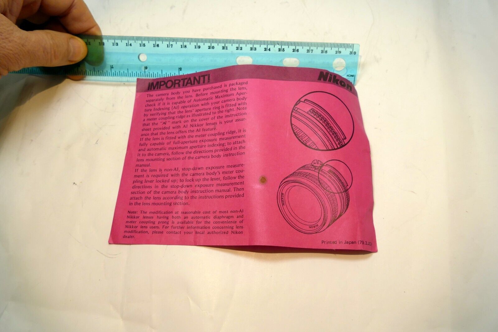 Nikon card for Ai coupling guide  for F camera Non Ai (dark pink)