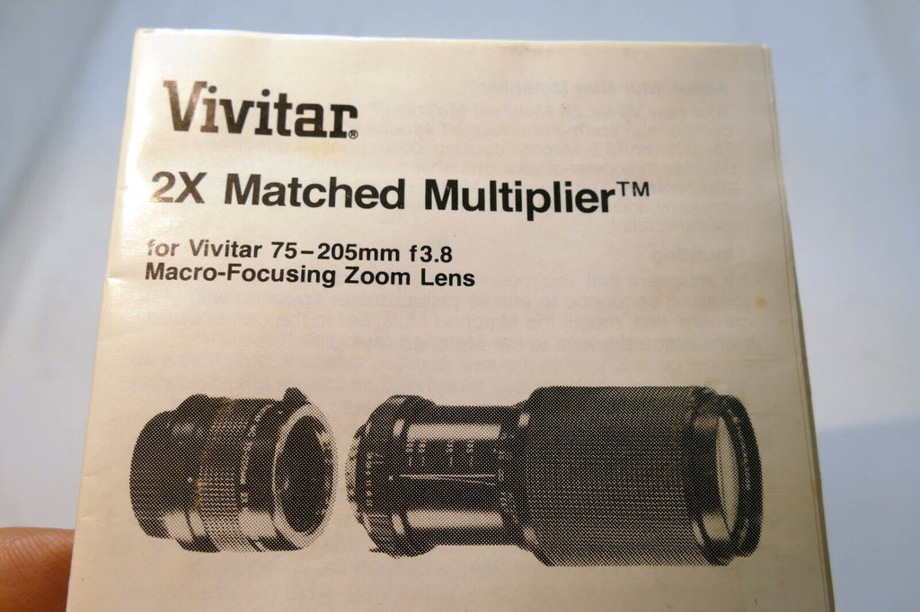 Vivitar 2X multiplier matched to 75-205mm  Instructions  guide manual English EN