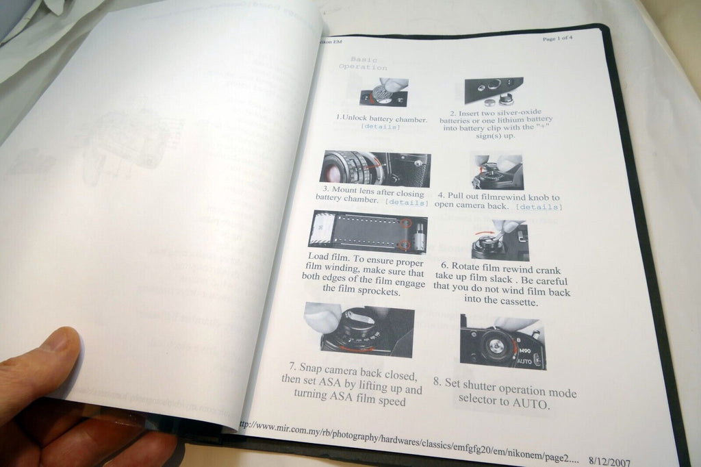 Camera guide instruction manual printed and bound folder  for Nikon EM