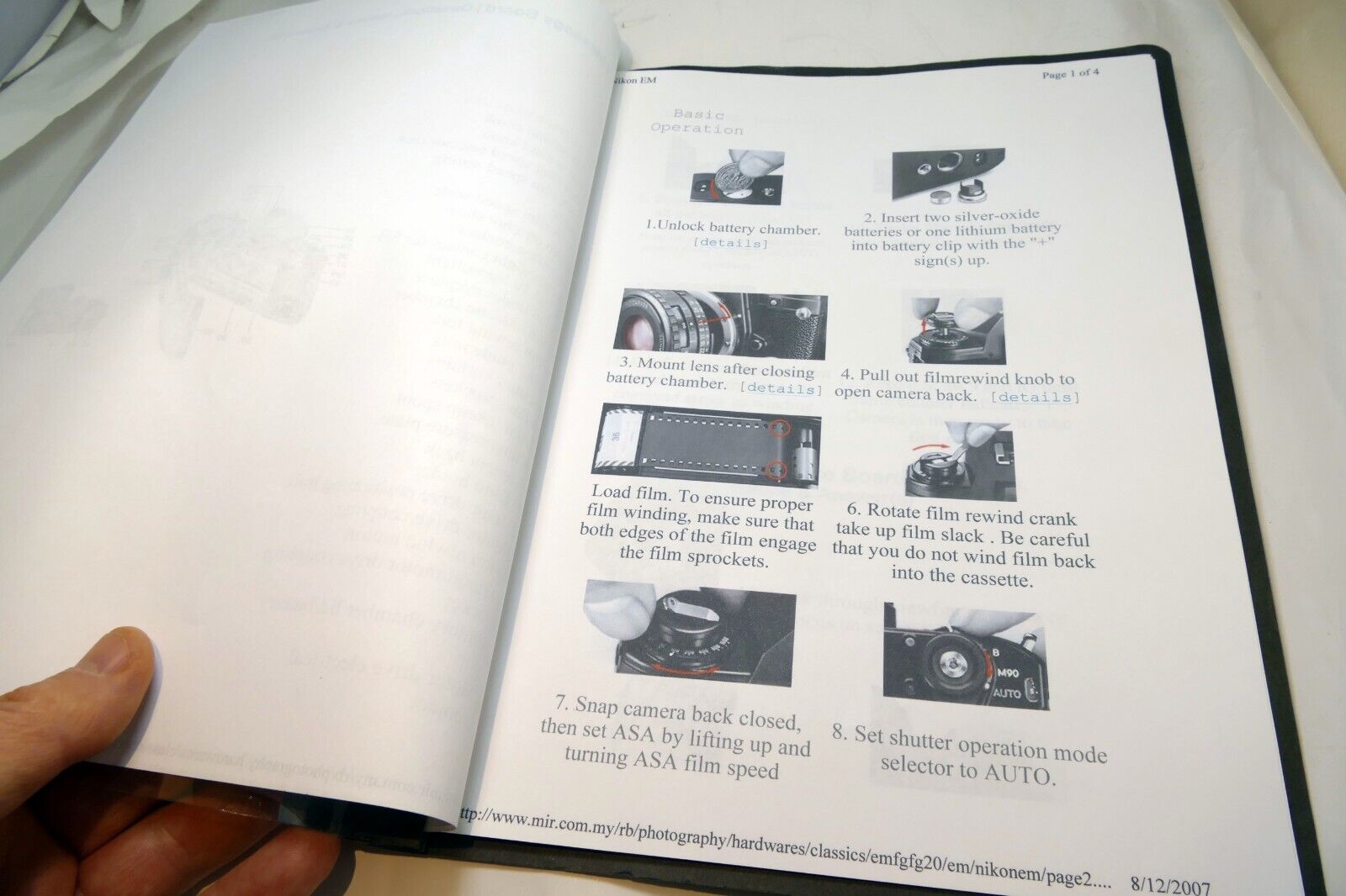 Camera guide instruction manual printed and bound folder  for Nikon EM