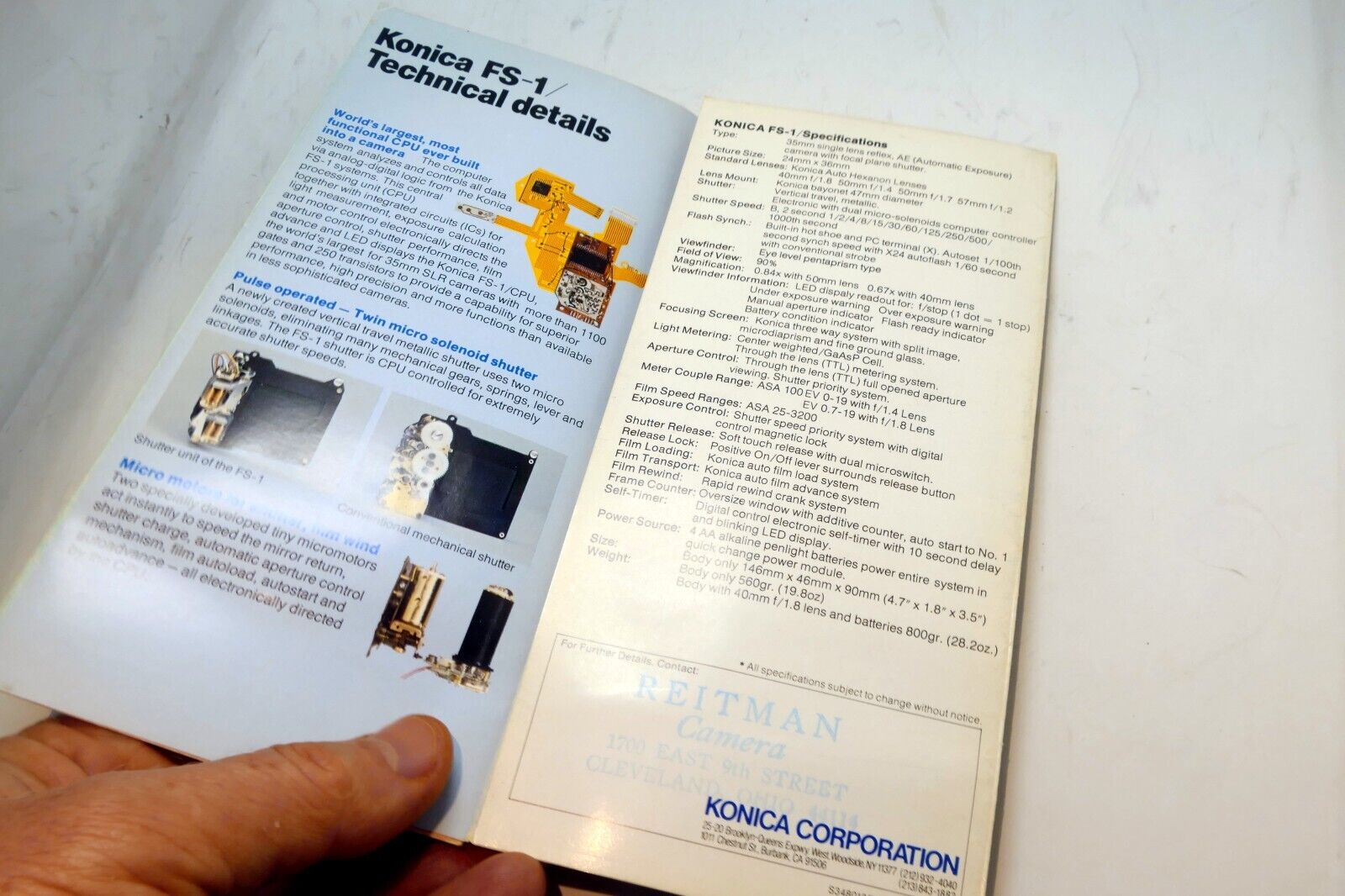 Konica FS-1 camera with built in winder Brochure  Accesory guide