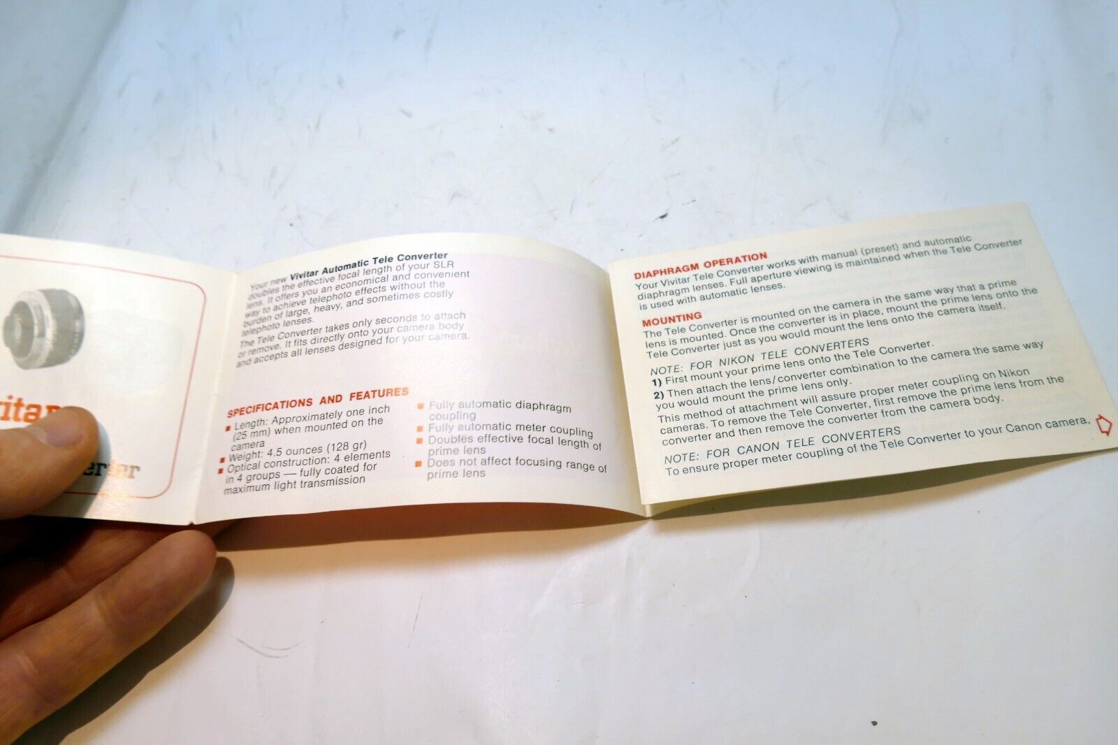 Vivitar 2X Auto Teleconverter lens Instructions  guide manual English EN