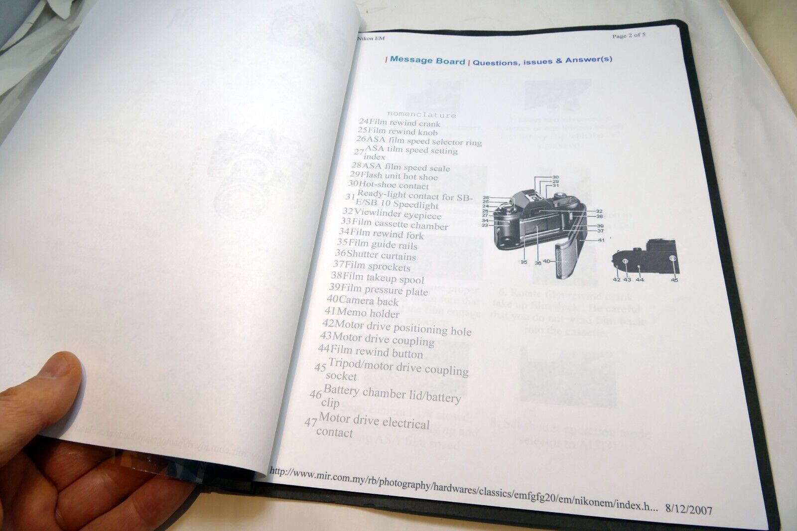 Camera guide instruction manual printed and bound folder  for Nikon EM