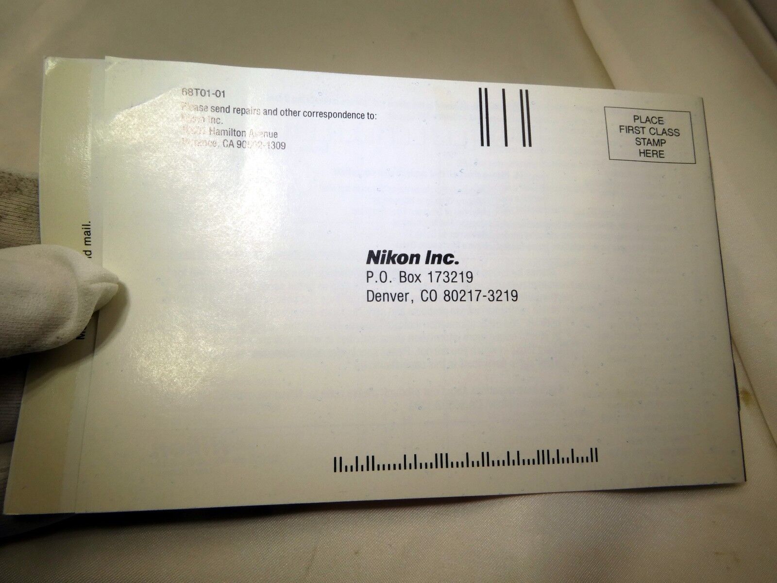 Nikon customer questionnaire return repairs post card (EN) vintage Nikon Inc.