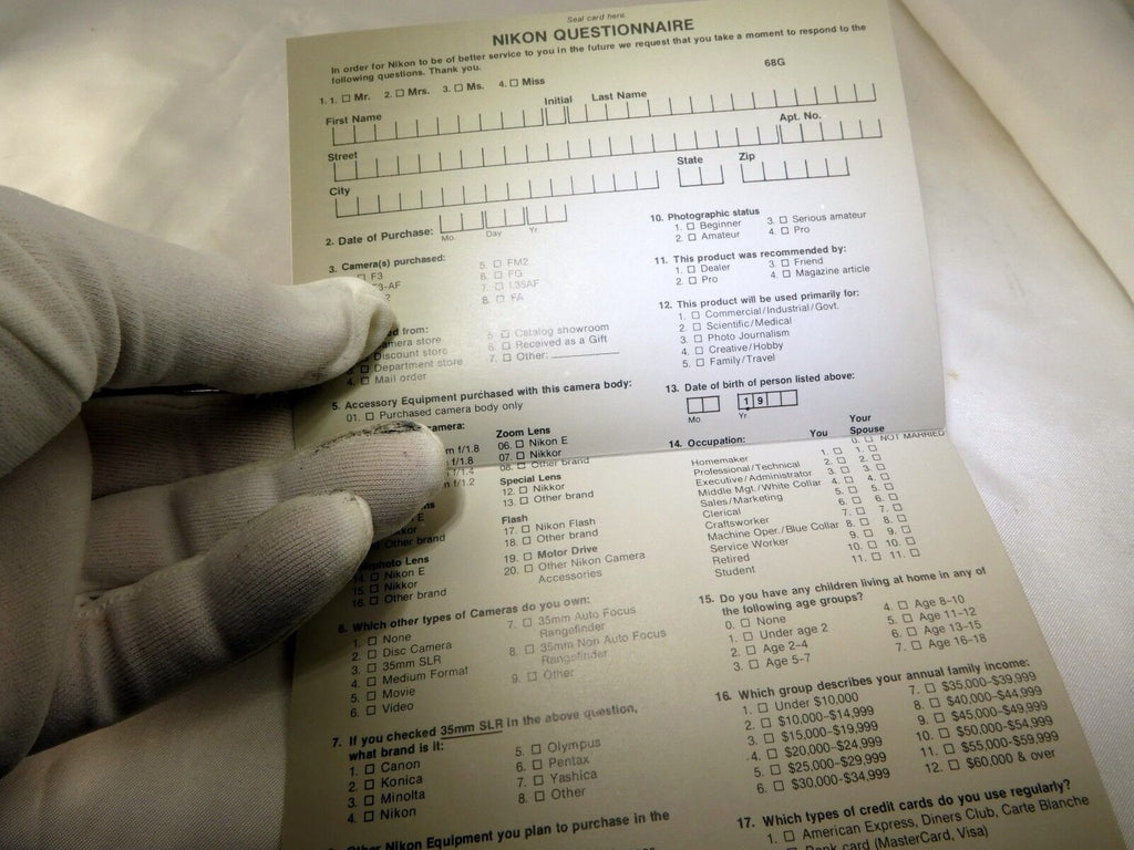 Nikon Inc. CR Department  Questionnaire Card unused vintage business reply mail