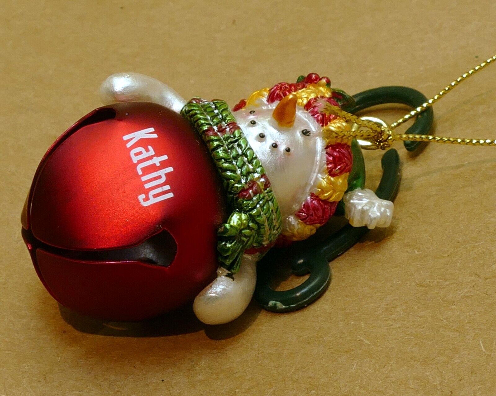"Kathy" CHRISTMATS ORNAMENT 2" snowman with metal bell