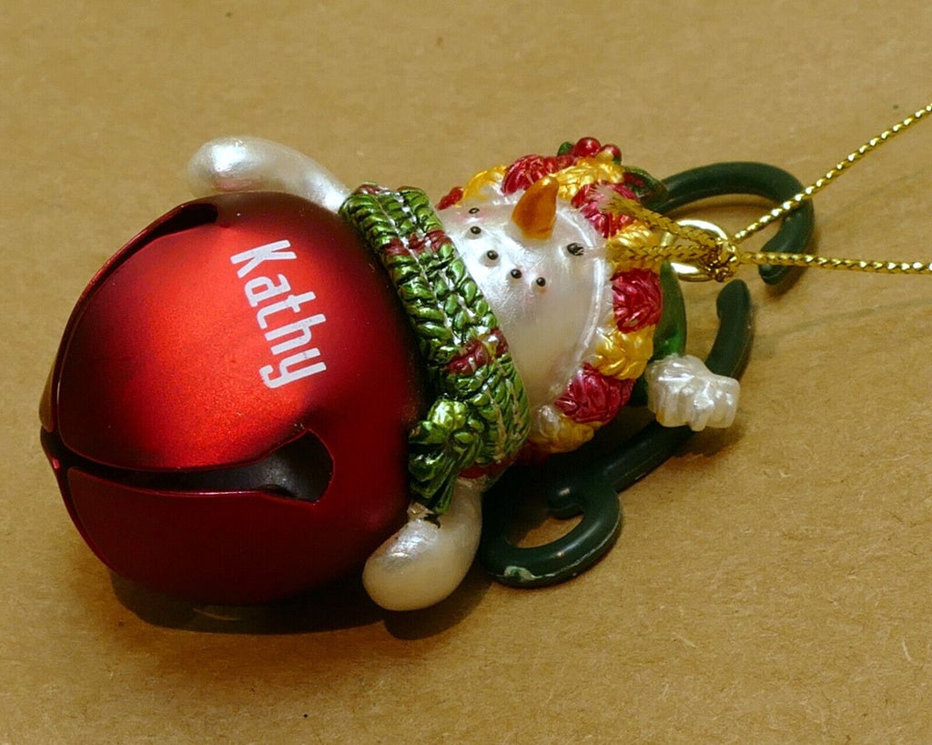 "Kathy" CHRISTMATS ORNAMENT 2" snowman with metal bell