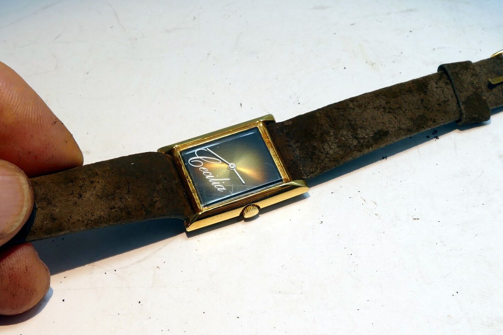 "Cecilia " Gold Tone Ladies  Watch with brown  leather strap