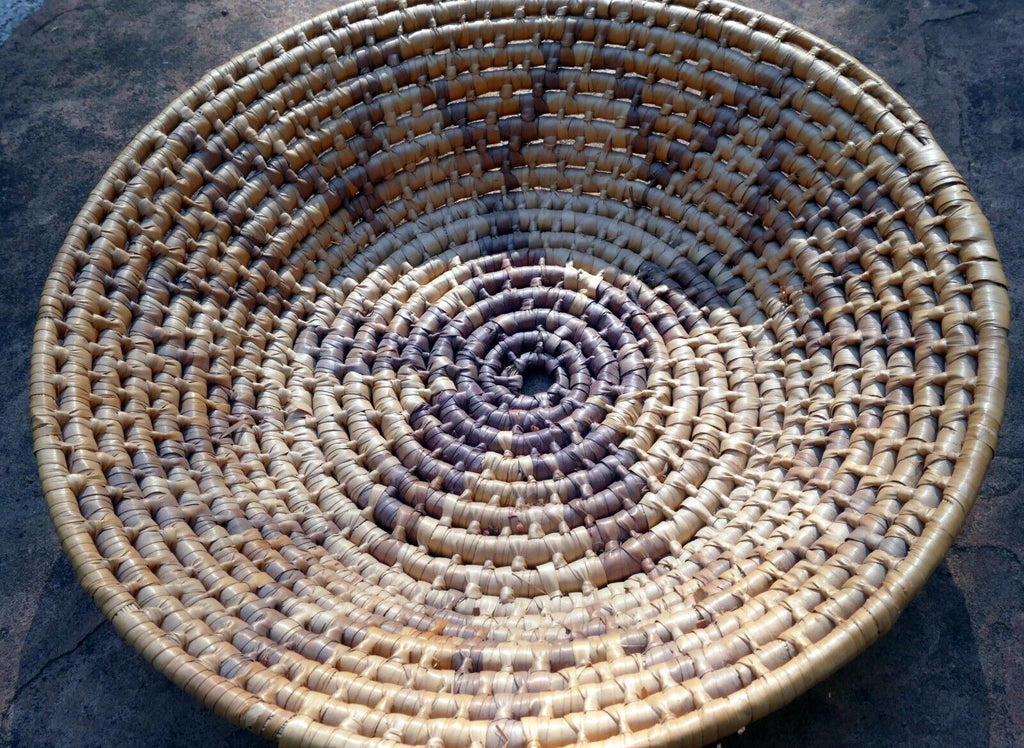 10" Basket Bowl Handwoven Natural Sea Grass Woven Boho Tribal star pattern