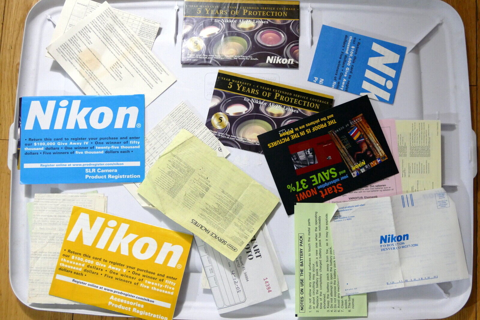Nikon warranty card lot vintage 1990s 2000's