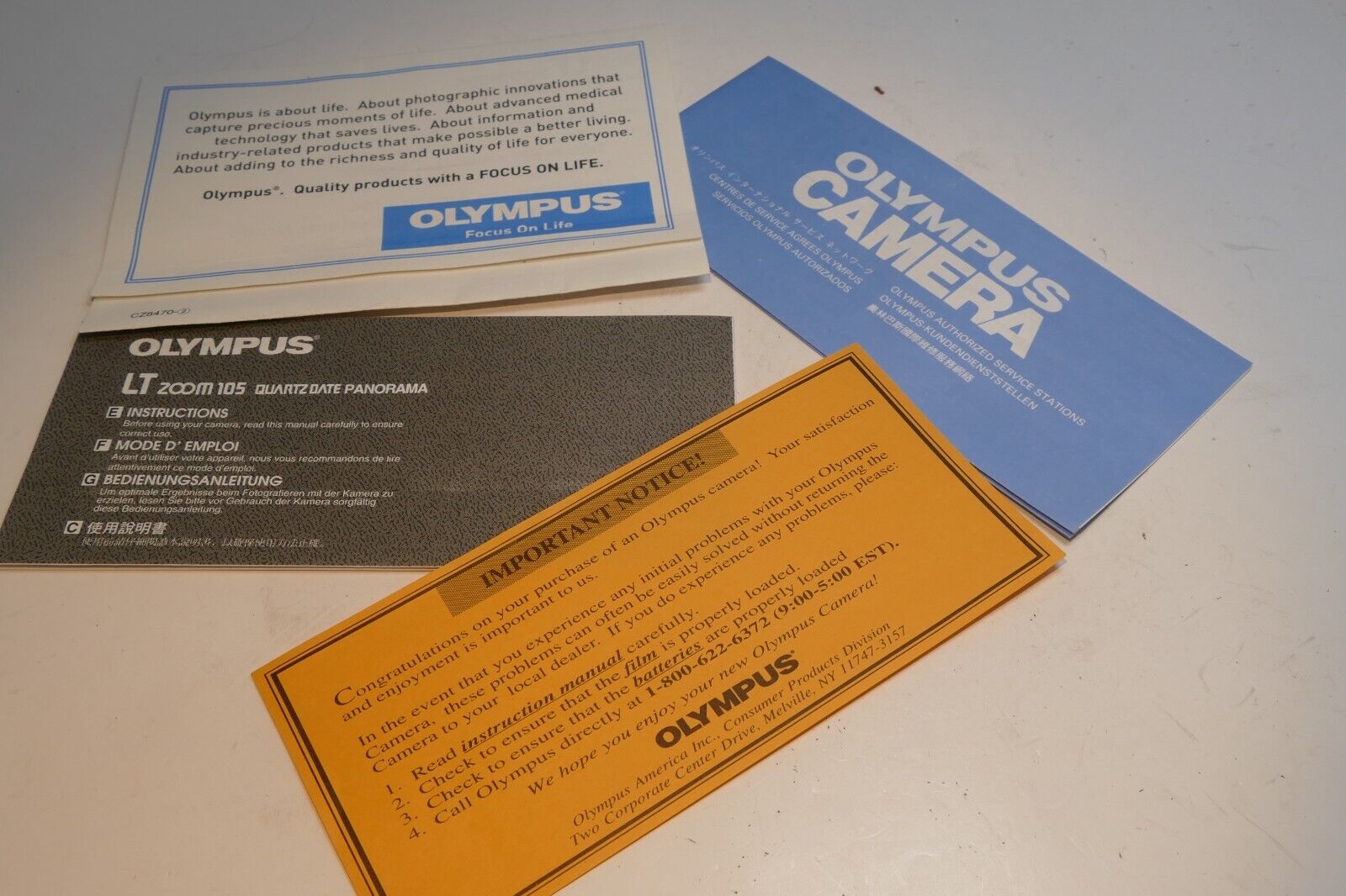 Olympus LT Zoom 105  Cameras warranty information brochure list