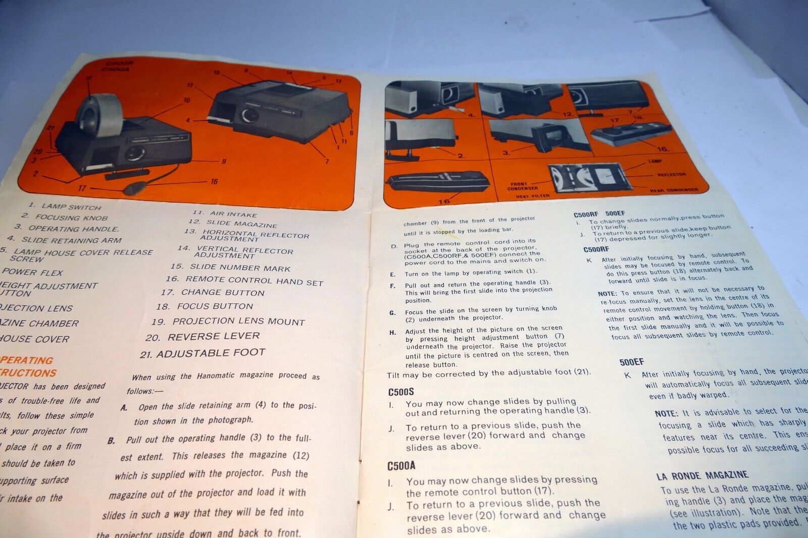 Hanimex 35mm Colour Slide Projector C500S C500A C500RF C500EF brochure list