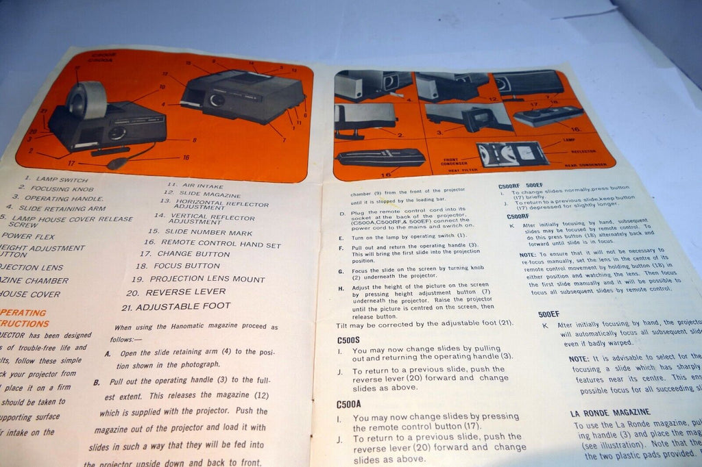 Hanimex 35mm Colour Slide Projector C500S C500A C500RF C500EF brochure list
